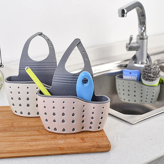Kitchen Sink Holder Hanging Drain Basket Adjustable Soap Sponge Shelf