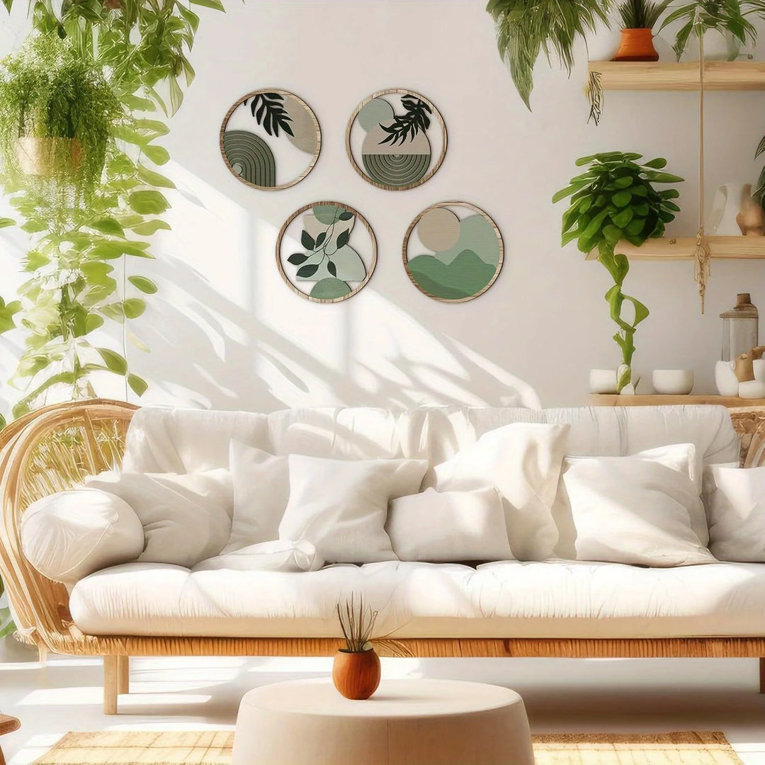 4 Bohemian Wall Art Set - Wooden Bohemian Deco