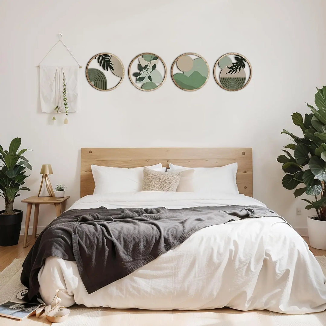 4 Bohemian Wall Art Set - Wooden Bohemian Deco