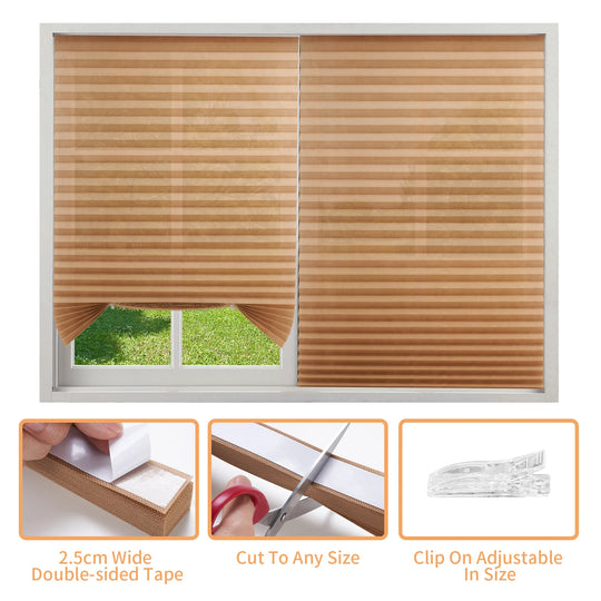Large Size Self-adhesive Pleated Blinds Bathroom Balcony Shade Half /Full Blackout Window Curtains for Bedroom Living Room