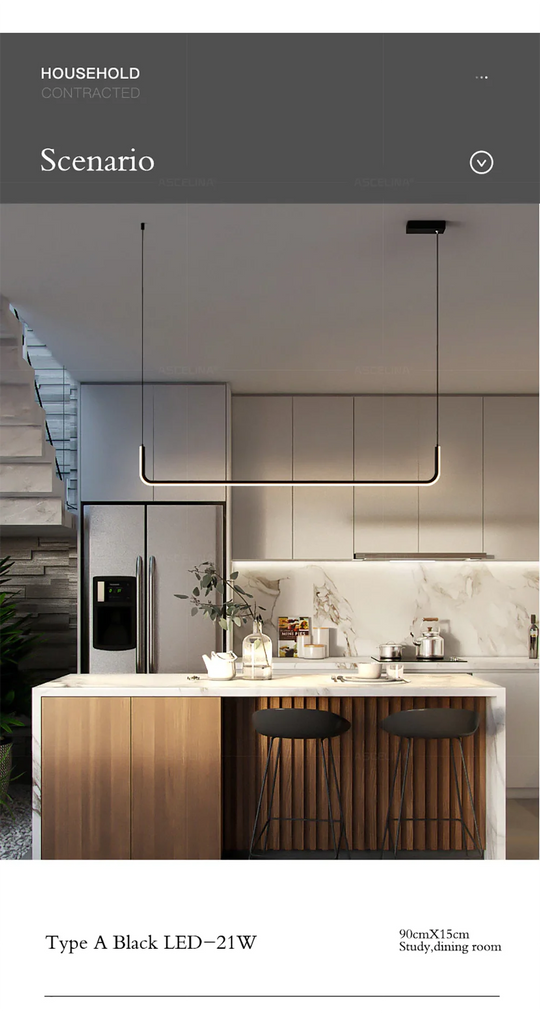 Modern LED Strip Chandelier Light Restaurant Kitchen Decor