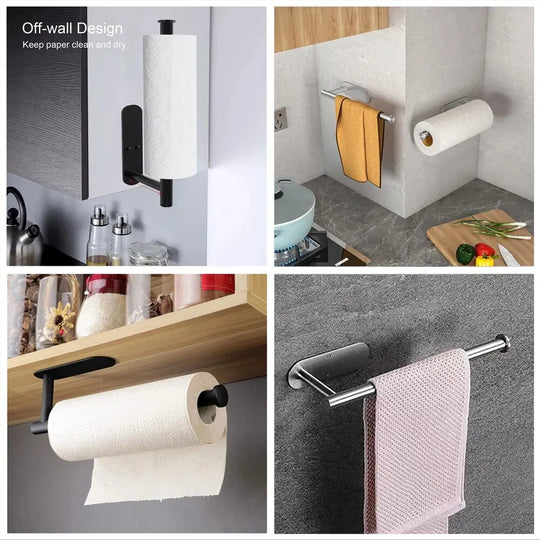 Kitchen Paper Towel Holder Adhesive Tissue Hanger Toilet Roll Paper Dispenser