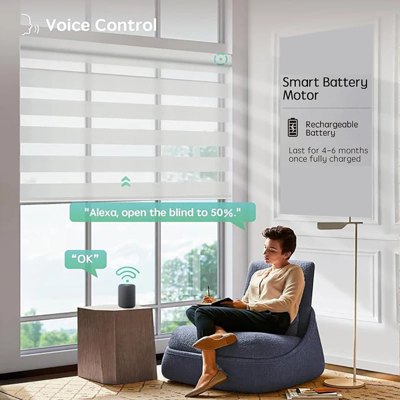Zebra Roller Blinds Light Filtering Shades Battery Powered Electric
