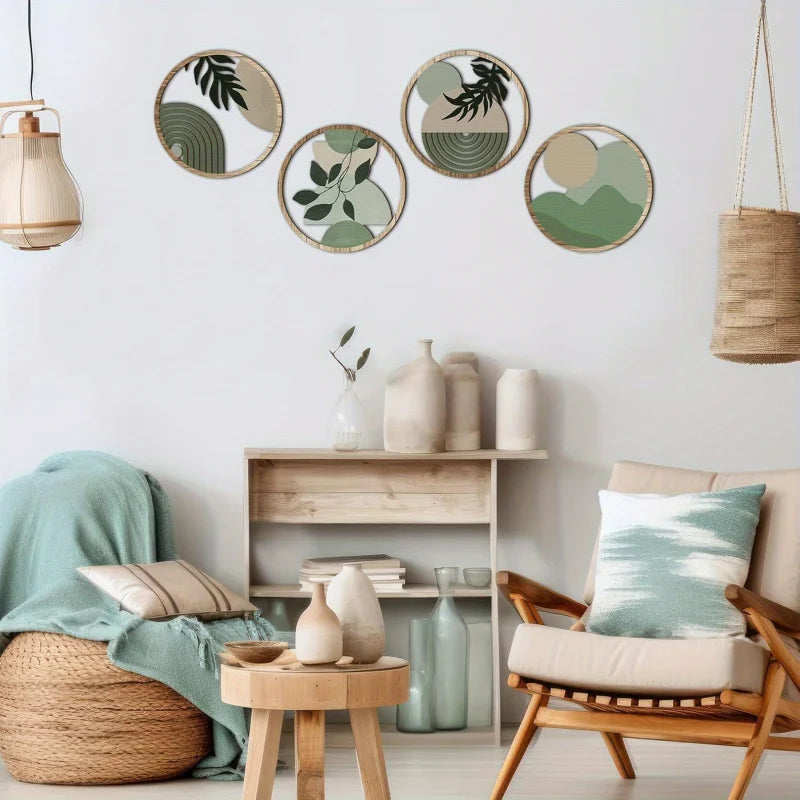 4 Bohemian Wall Art Set - Wooden Bohemian Deco