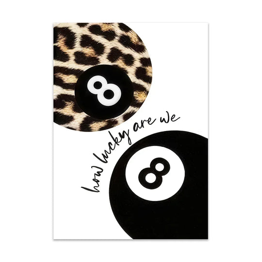 Cards Posters Lucky 8 Leopard Wall arts  High Heels Cocktail Print Picture